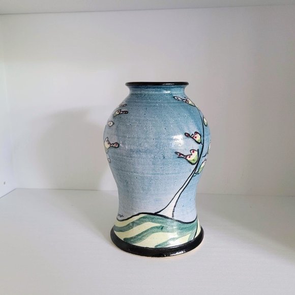 Cerulean Blue vintage L. Berman Art Studio Pottery Vase - Picture 2 of 9